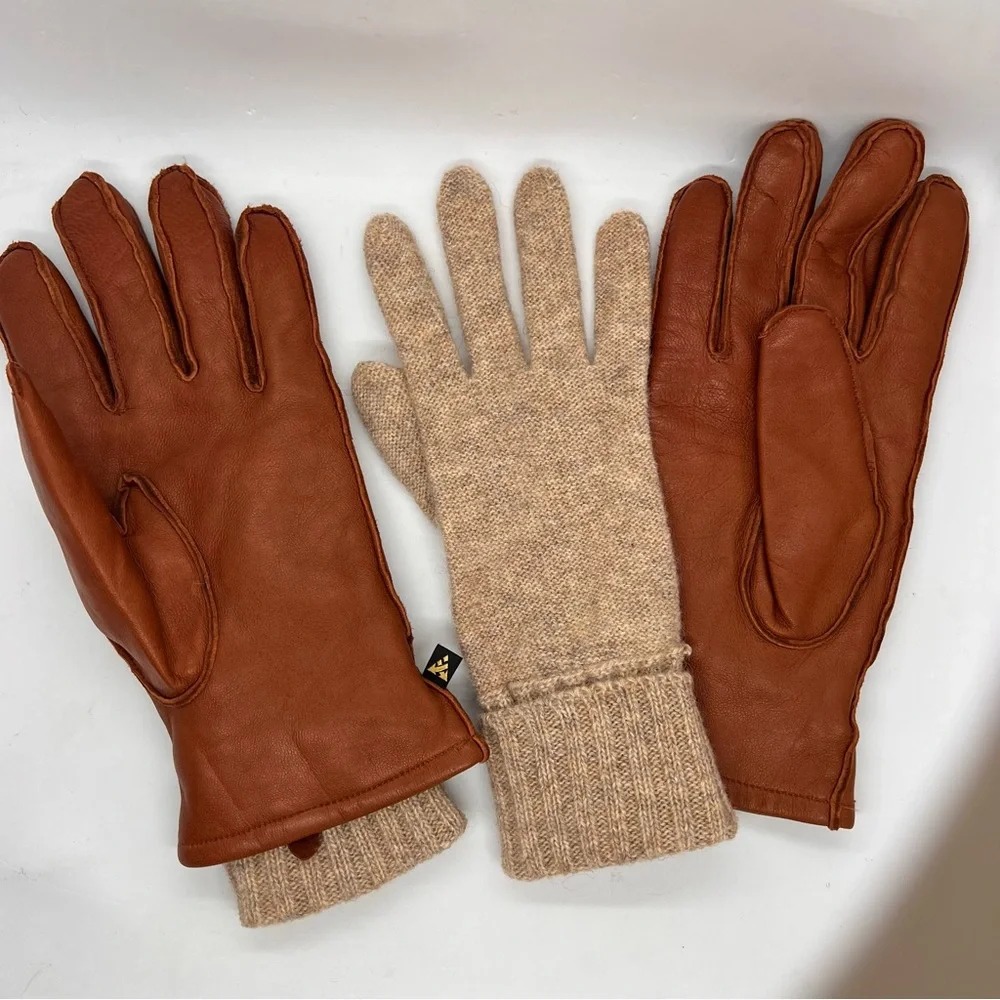 Auclair Leather Gloves M Medium Brown Wool Lined Winter Warm